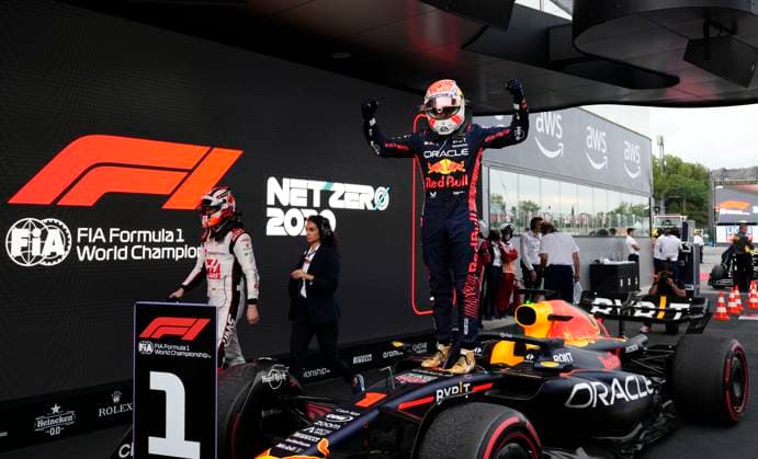F1 Grand Prix of Spain Max Verstappen of the Netherlands and Oracle Red Bull Racing celebrates the victory during the F1 Grand Prix of Spain at Circuit de Barcelona-Catalunya on June 4, 2023 in Barcelona, Spain. Barcelona Spain  Copyright: xJosexBretonx originalFilename:breton-f1grandp230604_np8vp.jpg