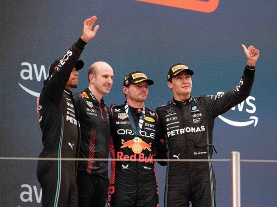 Formula 1 Championship - FORMULA 1 AWS GRAN PREMIO DE ESPANA 2023 - Race Lewis Hamilton, Max Verstappen and George Russell during the Catalunya Grax Prix F1 2023 at Circuit of Catalunya Barcelona on june 04, 2023 Barcelona CIRCUIT DE BARCELONA-CATALUNYA Spain Copyright: xLorisxRosellix xLiveMediax LPS_963493
