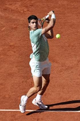 Carlos Alcaraz, ESP, during fourth round of 2023 French Open at Roland Garros, Paris, 04 06 2023; -