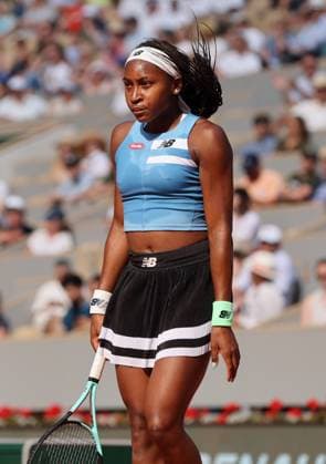 Sixth-seeded Coco Gauff of the US plays against Anna Karolina Schmiedlova of Slovakia at the Roland Garros French Tennis Open in Paris, France, on Monday, June 5, 2023. Gauff won 7-5, 6-2 and qualified for the quarter finals.  PAR20230605110 MAYAxVIDON-WHITE