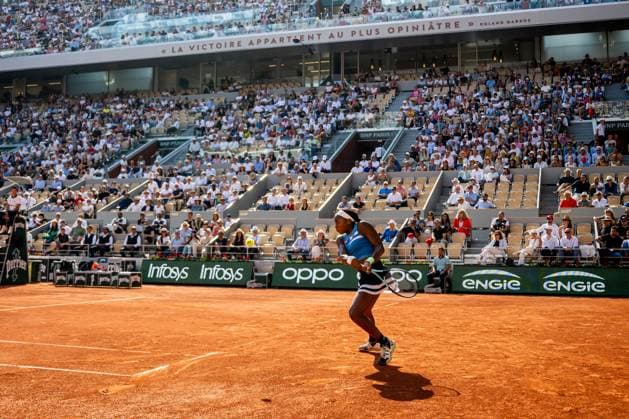 230605 Coco Gauff of USA competes in women?s fourth round singles tennis match during Roland-Garros on June 5, 2023 in Paris. Photo: Vegard Grott BILDBYRAN kod VG VG0448 bbeng tennis french open franska öppna ATP, Tennis Herren roland garros grand slam dam Copyright: VEGARDxGRoTT BB230605VG043