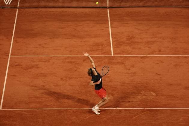 Alexander Zverev of Germany plays against Grigor Dimitrov of Bulgaria at the Roland Garros French Tennis Open in Paris, France, on Monday, June 5, 2023. Zverev won 6-1, 6-4, 6-3 and qualified for the quarter finals.  PAR20230605145 MAYAxVIDON-WHITE