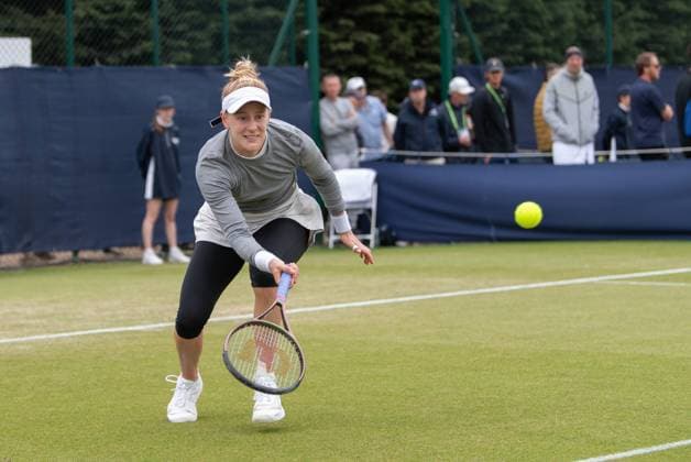 Alison Riske (USA) playing against Viktorija Golubic in the first round of the W100 Surbiton Trophy, at Surbiton Lawn Tennis Club, Surbiton, England on the 6th June 2023. Copyright: xAlanxStanfordx PMI-5581-0009