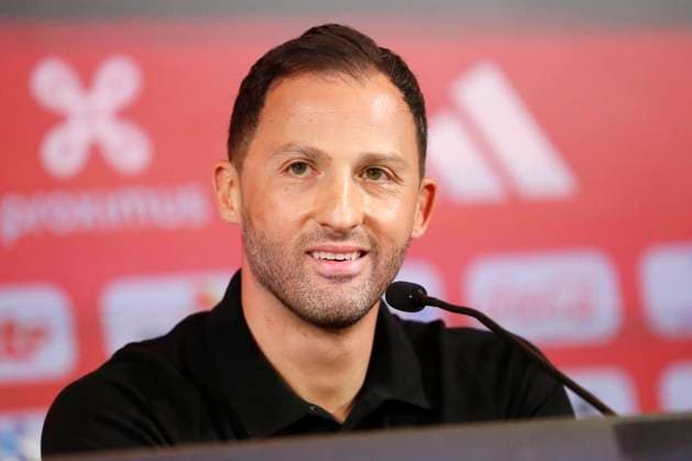 Sport Themen der Woche KW23 Sport Bilder des Tages TUBIZE, BELGIUM - JUNE 06 : Domenico Tedesco coach of the Belgium national football team during a press conference, PK, Pressekonferenz at the Belgian Football center june 6, 2023 in Tubize, Belgium, 06 06 2023 ( Press Conference of Domenico Tedesco - 06062023 PhotoNews Panoramic 