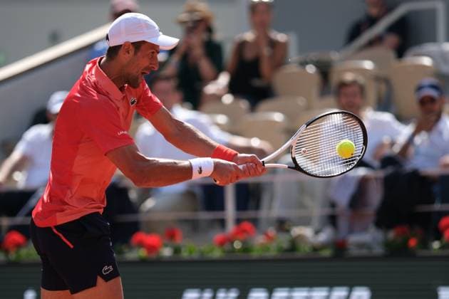 June 6, 2023, Paris, Paris, France: NOVAK DJOKOVIC of Serbia returns the ball to KAREN KHACHANOV of Russia during the quarter-final of the French Open 2023, Grand Slam tennis tournament at Roland-Garros stadium - Paris France Paris France - ZUMAp119 20230606_zaf_p119_034 Copyright: xPierrexSteveninx
