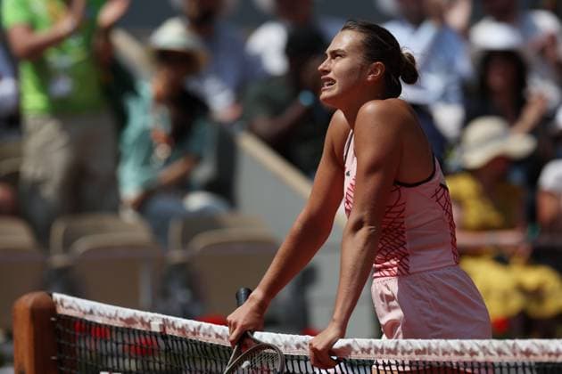 (230606) -- PARIS, June 6, 2023 -- Aryna Sabalenka of Belarus reacts after winning the women s singles quarterfinals between Aryna Sabalenka of Belarus and Elina Svitolina of Ukraine at the French Open tennis tournament at Roland Garros in Paris, France, on June 6, 2023. ) (SP)FRANCE-PARIS-TENNIS-ROLAND GARROS-FRENCH OPEN-WOMEN S SINGLES GaoxJing 