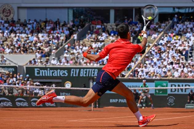 (230607) -- PARIS, June 7, 2023 -- Novak Djokovic competes during the men s singles quarterfinal match between Novak Djokovic of Serbia and Karen Khachanov of Russia at the French Open tennis tournament at Roland Garros in Paris, France, on June 6, 2023. (Photo by Xinhua) (SP)FRANCE-PARIS-TENNIS-ROLAND GARROS-FRENCH OPEN-MEN S SINGLES JulienxMattia 