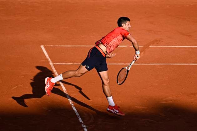 French Open Day 10 Novak Djokovic serves during the French Open, Grand Slam tennis tournament on June 6, 2023 at Roland Garros stadium in Paris, France. Photo by Victor Joly ABACAPRESS.COM Paris France  Copyright: xJolyxVictor ABACAx 856029_064 JolyxVictor ABACAx 856029_064