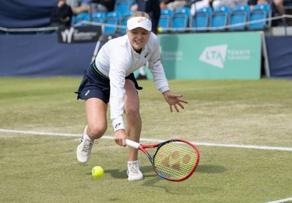 Harriet Dart (GBR) playing her match against Magali KEMPEN (BEL) during the first round of the W100 Surbiton Trophy 2023 during the 3rd day of the 2023 at Surbiton Lawn Tennis Club, Surbiton, England on the 7th June 2023. Copyright: xAlanxStanfordx PMI-5582-0062