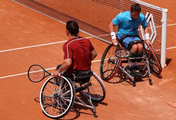 Mandatory Credit: Photo by Ella Ling Shutterstock (13949270m) Alfie Hewett of GBR passes Gordon Reid French Open Tennis, Day 11, Roland Garros, Paris, France - 07 June 2023 French Open Tennis, Day 11, Roland Garros, Paris, France - 07 June 2023  Copyright: xEllaxLing Shutterstockx 13949270m