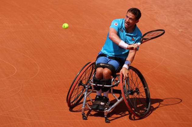 Mandatory Credit: Photo by Ella Ling Shutterstock (13949270t) Alfie Hewett of GBR in action French Open Tennis, Day 11, Roland Garros, Paris, France - 07 June 2023 French Open Tennis, Day 11, Roland Garros, Paris, France - 07 June 2023  Copyright: xEllaxLing Shutterstockx 13949270t