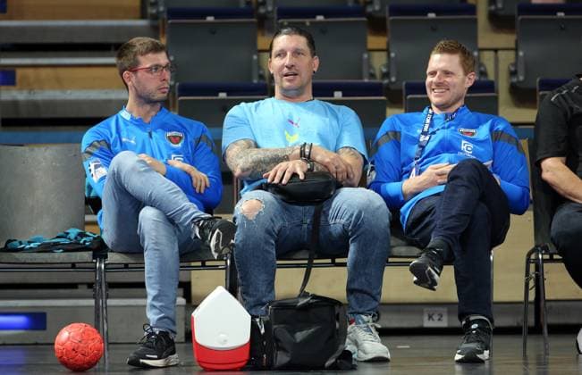Trainer Jaron Siewert, Sportdirektor Stefan Kretzschmar, Co Trainer Max Rinderle Handball HBL Bundesliga Herren 33.Spieltag Saison 2022 2023 07.06.2023 Füchse Berlin vs. Handball Sport Verein HSV Hamburg