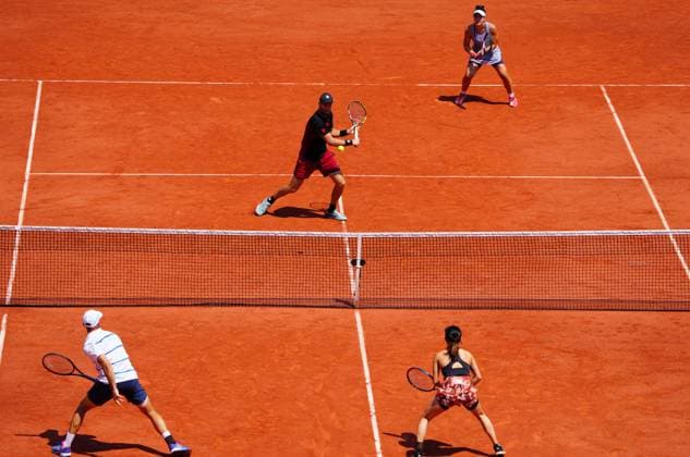 Mandatory Credit: Photo by Javier Garcia Shutterstock (13949272a) Mixed Doubles Final action as Miyu Kato and Tim Puetz take on Bianca Andreescu and Michael Venus, top French Open Tennis, Day 12, Roland Garros, Paris, France - 08 June 2023 French Open Tennis, Day 12, Roland Garros, Paris, France - 08 June 2023  Copyright: xJavierxGarcia Shutterstockx 13949272a