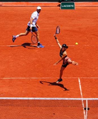Mandatory Credit: Photo by Javier Garcia Shutterstock (13949272c) Miyu Kato and Tim Puetz in Mixed Doubles Final action French Open Tennis, Day 12, Roland Garros, Paris, France - 08 June 2023 French Open Tennis, Day 12, Roland Garros, Paris, France - 08 June 2023  Copyright: xJavierxGarcia Shutterstockx 13949272c