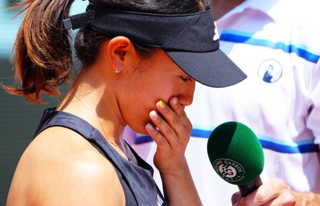 Mandatory Credit: Photo by Javier Garcia Shutterstock (13949272l) An emotional Miyu Kato as Tim Puetz holds the microphone following their win in the Mixed Doubles Final. Kato was disqualified in the Ladies Doubles earlier in the tournament and took the opportunity to call the disqualification an injustice French Open Tennis, Day 12, Roland Garros, Paris, France - 08 June 2023 French Open Tennis, Day 12, Roland Garros, Paris, France - 08 June 2023  Copyright: xJavierxGarcia Shutterstockx 13949272l
