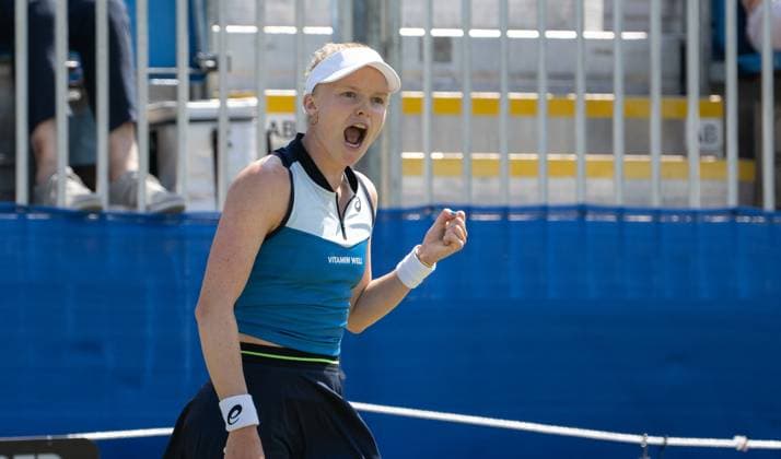 Harriet Dart (GBR) gives a fist pump during her match against Tatjana Maria (GER) in round two of the W100 Surbiton Trophy on day 4 of the Surbiton Trophy at Surbiton Lawn Tennis Club, Surbiton, England on the 8th June 2023. Copyright: xAlanxStanfordx PMI-5583-0162