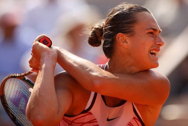 Mandatory Credit: Photo by Ella Ling Shutterstock (13949274m) Aryna Sabalenka of Belarus in action French Open Tennis, Day 12, Roland Garros, Paris, France - 08 June 2023 French Open Tennis, Day 12, Roland Garros, Paris, France - 08 June 2023  Copyright: xEllaxLing Shutterstockx 13949274m