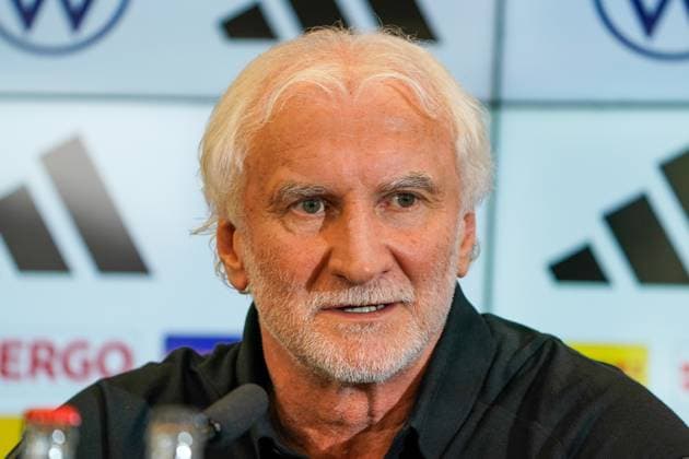 Sport Themen der Woche KW23 DFB-Sportdirektor Rudi Völler bei der Pressekonferenz zum 1000. Länderspiel gegen die Ukraine - Frankfurt 09.06.2023: Presekonferenz der Deutschen Nationalmannschaft *** DFB sports director Rudi Völler at the press conference for the 1000 international match against Ukraine Frankfurt 09 06 2023 German national team press conference
