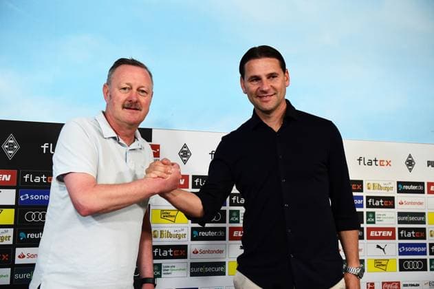 Sport Themen der Woche KW23 Sport Bilder des Tages 09.06.2023; Moenchengladbach; Fussball, Herren, Saison 2023 2024, 1. Fussball-Bundesliga Presskonferenz Borussia Moenchengladbach zur Vorstellung des neuen Cheftrainers v. li. Roland Virkus (Geschaeftsfuehrer Gladbach), der neue Gladbacher Cheftrainer; Gerardo Seoane DFL regulations prohibit any use of photographs as image sequences and or quasi-video. Borussia-Park NRW Deutschland *** 09 06 2023 Moenchengladbach football, men, season 2023 2024, 1 football Bundesliga press conference Borussia Moenchengladbach to introduce the new head coach v li Roland Virkus Geschaeftsfuehrer Sport, Gladbach , the new Gladbach head coach Gerardo Seoane DFL regulations prohibit any use of photographs as image sequences and or quasi video Borussia Park NRW Germany