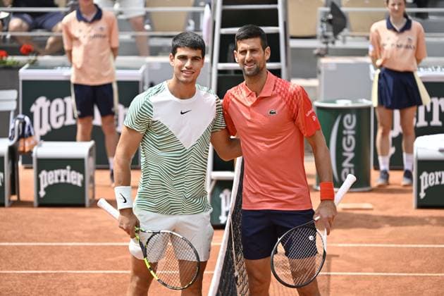 Tennis : Roland Garros 2023 - France - 1 2 finale simple hommes - Carlos Alcaraz - Espagne contre Novak Djokovic - Serbie Tennis : Roland Garros 2023 - France - 09 06 23 ChrysleneCaillaud Panoramic 