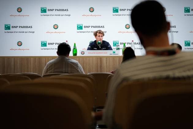 French Open, Roland Garros: Casper Ruud Pressekonferanse Paris, Frankrike 20230609. Casper Ruud moter pressen etter seier i semifinalen i tennis mot tyske Alexander Zverev under Roland-Garros-turneringen i Paris. Foto: Beate Oma Dahle NTB Paris Frankrike EDITORIAL USE ONLY. RESTRICTED USE FOR BETTING COMPANIES Ref:_SPOKsshpnkP8u4.jpg  Copyright: xBeatexOmaxDahlex xNTBx