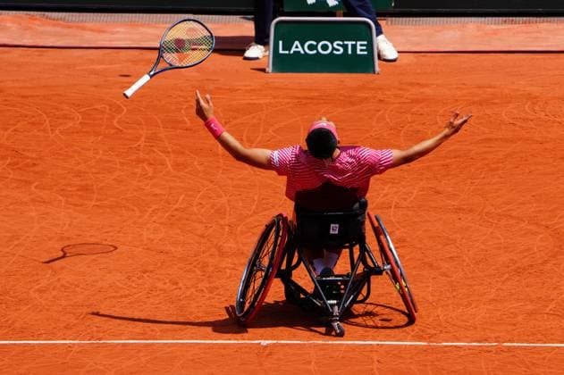 Mandatory Credit: Photo by Javier Garcia Shutterstock (13949279g) Tokito Oda celebrates winning the Wheelchair Singles Final French Open Tennis, Day 14, Roland Garros, Paris, France - 10 June 2023 French Open Tennis, Day 14, Roland Garros, Paris, France - 10 June 2023  Copyright: xJavierxGarcia Shutterstockx 13949279g