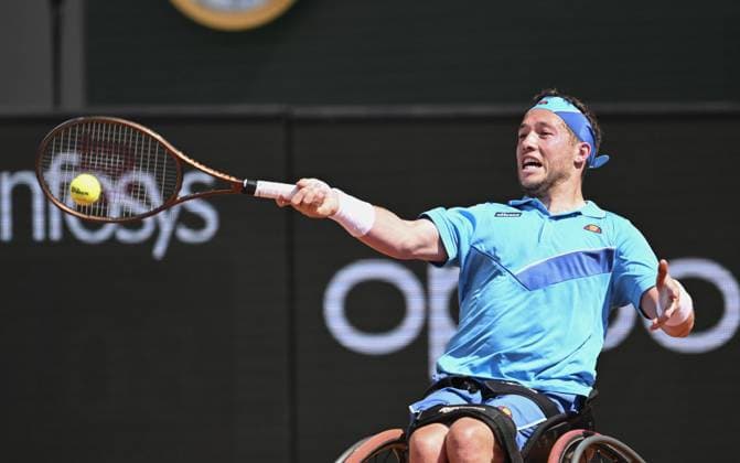 Wheelchair tennis: French Open Britain s Alfie Hewett plays against Japan s Tokito Oda in the men s wheelchair singles final at the French Open tennis tournament in Paris on June 10, 2023.  A14AA0001569038P 