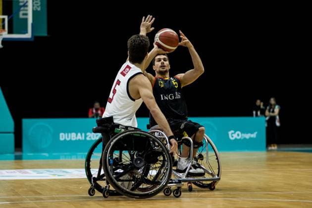 IWBF Rollstuhlbasketball Weltmeisterschaft Dubai 2022, Kanada - Deutschland, 10.06.2023 Garrett Ostepchuk (Kanada, 5), Nico Dreimueller (Deutschland, 5) IWBF Rollstuhlbasketball Weltmeisterschaft Dubai 2022, Kanada - Deutschland, Dubai, World Trade Center Copyright: xBEAUTIFULxSPORTS Wunderlx