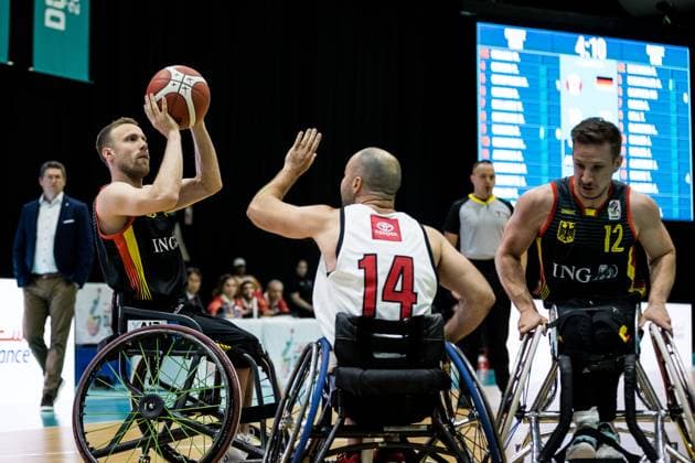 IWBF Rollstuhlbasketball Weltmeisterschaft Dubai 2022, Kanada - Deutschland, 10.06.2023 Thomas Boehme (Deutschland, 13), Tyler Miller (Kanada, 14) IWBF Rollstuhlbasketball Weltmeisterschaft Dubai 2022, Kanada - Deutschland, Dubai, World Trade Center Copyright: xBEAUTIFULxSPORTS Wunderlx