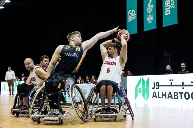 Bilder des Jahres 2023, Sport 06 Juni Sport Themen der Woche KW23 IWBF Rollstuhlbasketball Weltmeisterschaft Dubai 2022, Kanada - Deutschland, 10.06.2023 Alexander Budde (Deutschland, 15), Robert Hedges (Kanada, 6) IWBF Rollstuhlbasketball Weltmeisterschaft Dubai 2022, Kanada - Deutschland, Dubai, World Trade Center *** IWBF Wheelchair Basketball World Championship Dubai 2022, Canada Germany, 10 06 2023 Alexander Budde Germany, 15 , Robert Hedges Canada, 6 IWBF Wheelchair Basketball World Championship Dubai 2022, Canada Germany, Dubai, World Trade Center Copyright: xBEAUTIFULxSPORTS Wunderlx