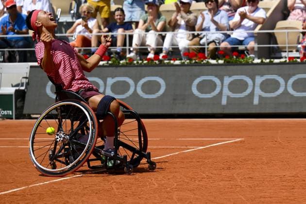 joie de Tokito Oda (Jpn) TENNIS : Roland Garros 2023 - Finale Hommes Wheelchair - Paris - 10 06 2023 JBAutissier Panoramic 