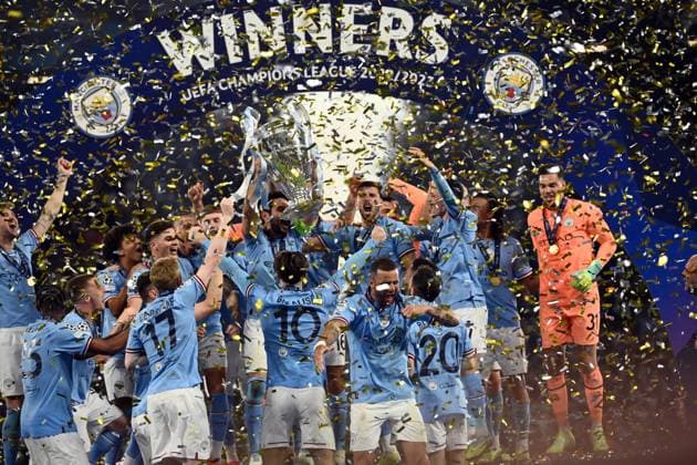 Foto Massimo Paolone LaPresse 10 Giugno 2023 - Istanbul, Turchia - calcio - Manchester City vs Inter - UEFA Champions League 2022 2023 - Finale - Stadio Olimpico Ataturk. Nella foto: Manchester City festeggia dopo la vittoria della UEFA Champions League 2022 2023 June 10, 2023 Istanbul, Turkey - sport, soccer - Manchester City vs Inter - UEFA Champions League 2022 2023 - Final - Ataturk Olympic Stadium. In the pic: Manchester City celebrtaes after winner winning the Champions  Copyright: xMassimoxPaolone LaPressex