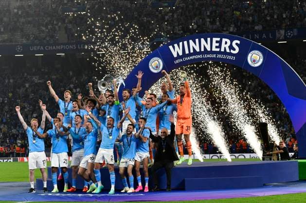 Manchester City win the UEFA Champions League final, Istanbul, Turkey Istanbul, Turkey. 10th, June 2023. Captain Ilkay Gundogan of Manchester City can raise the trophy as the winner of the UEFA Champions League final between Manchester City and Inter at the Atat?rk Stadium in Istanbul. Istanbul Turkey  Copyright: xGonzalesxPhoto TommasoxFimianox