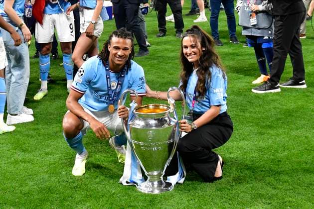 Manchester City win the UEFA Champions League final, Istanbul, Turkey Istanbul, Turkey. 10th, June 2023. Nathan Ake of Manchester City seen in celebrating as the winner of the UEFA Champions League final between Manchester City and Inter at the Atat?rk Stadium in Istanbul. Istanbul Turkey  Copyright: xGonzalesxPhoto TommasoxFimianox