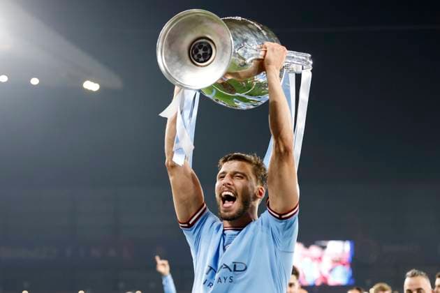 FC Internazionale v Manchester City FC - UEFA Champions League Final 2022 23 Ruben Dias of Manchester City celebrates with the trophy after the UEFA Champions League 2022 23 final match between FC Internazionale and Manchester City at Ataturk Olympic Stadium on June 10, 2023 in Istanbul, Turkey. Istanbul Ataturk Olympic Stadium Turkey Turkey Copyright: xRichardxSellers Sportsphoto APLx 13950207