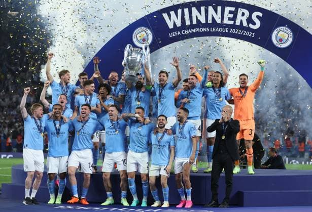 Istanbul, Turkey, 10th June 2023. Ilkay Gundogan of Manchester City lifts the trophy after the UEFA Champions League Final match at the Ataturk Olympic Stadium, Istanbul. Picture credit should read: Paul Terry Sportimage EDITORIAL USE ONLY. No use with unauthorised audio, video, data, fixture lists, club league logos or live services. Online in-match use limited to 120 images, no video emulation. No use in betting, games or single club league player publications. SPI-2475-0117