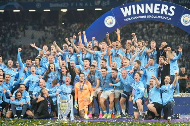 The 2023 UEFA Champions League Final match between Manchester City and Internazionale Milano Manchester City are crowned Champions of Europe and celebrate the title after the UEFA Champions League Final match between Manchester City and Internazionale Milano, at Atatürk Olympic Stadium on June 10, 2023 in Istanbul, Turkey. Istanbul Atatürk Olympic Stadium BaÅüakÅüehir Turkey Copyright: xAlexandraxFechetex _ADR1561