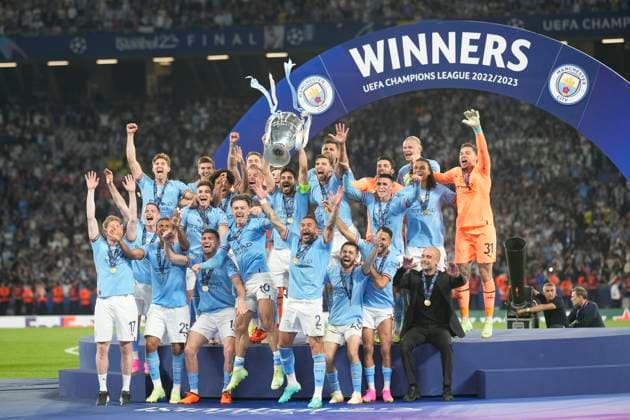 The 2023 UEFA Champions League Final match between Manchester City and Internazionale Milano Manchester City are crowned Champions of Europe and celebrate the title after the UEFA Champions League Final match between Manchester City and Internazionale Milano, at Atatürk Olympic Stadium on June 10, 2023 in Istanbul, Turkey. Istanbul Atatürk Olympic Stadium BaÅüakÅüehir Turkey Copyright: xAlexandraxFechetex _ADR1316s