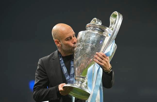 The 2023 UEFA Champions League Final match between Manchester City and Internazionale Milano Josep Guardiola celebrates, as Manchester City are crowned Champions of Europe and celebrate the title after the UEFA Champions League Final match between Manchester City and Internazionale Milano, at Atatürk Olympic Stadium on June 10, 2023 in Istanbul, Turkey. Istanbul Atatürk Olympic Stadium BaÅüakÅüehir Turkey Copyright: xAlexandraxFechetex _ADR3213