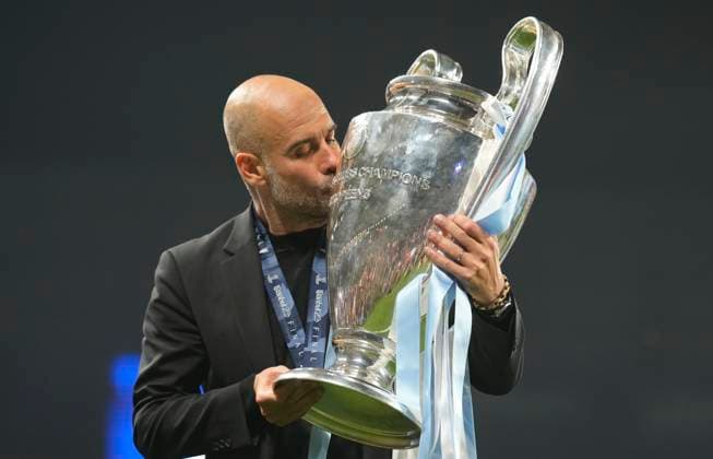 The 2023 UEFA Champions League Final match between Manchester City and Internazionale Milano Josep Guardiola celebrates, as Manchester City are crowned Champions of Europe and celebrate the title after the UEFA Champions League Final match between Manchester City and Internazionale Milano, at Atatürk Olympic Stadium on June 10, 2023 in Istanbul, Turkey. Istanbul Atatürk Olympic Stadium BaÅüakÅüehir Turkey Copyright: xAlexandraxFechetex _ADR3217
