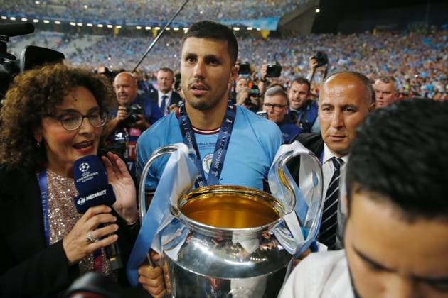 Rodri (ManC), JUNE 10, 2023 - Football Soccer : Rodri celebrate with trophy after winning UEFA Champions League final 2023 Istanbul match between Manchester City FC 1-0 FC Internazionale Milano at the Ataturk Olympic Stadium in Istanbul, Turkey. Noxthirdxpartyxsales  (220965843)