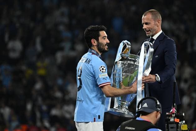 Ilkay Gundogan (Manchester City)Aleksander Ceferin (Uefa) during the UEFA Champions League Final match between Manchester City 1-0 Inter at Ataturk Olympic Stadium on June 10, 2023 in Istanbul, Trkiye. Noxthirdxpartyxsales  (220970404)