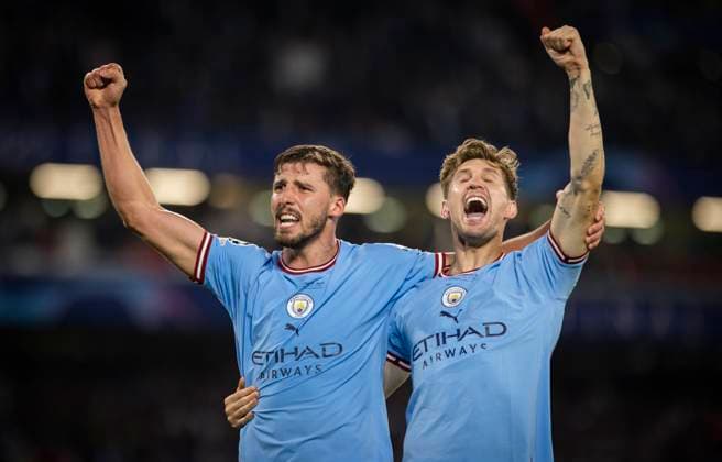 Istanbul, Turkey. 10th Jun 2023. Jubel: Ruben Dias (City), John Stones (City) Manchester City - Inter Mailand UEFA Champions League Final 10.06.2023