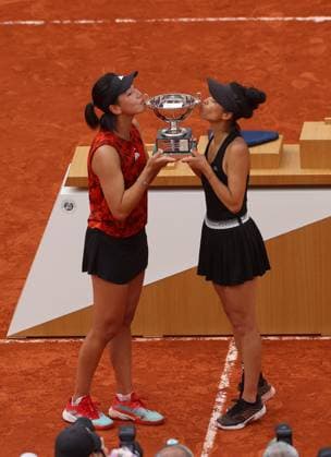 Mandatory Credit: Photo by Ella Ling Shutterstock (13949291a) Xinyu Wang of China and Su-Wei Hsieh of Taipei celebrate with the trophy French Open Tennis, Day 15, Roland Garros, Paris, France - 11 June 2023 French Open Tennis, Day 15, Roland Garros, Paris, France - 11 June 2023  Copyright: xEllaxLing Shutterstockx 13949291a