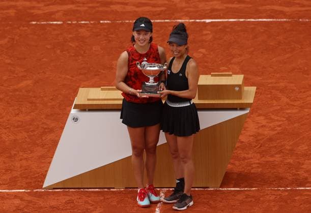 Mandatory Credit: Photo by Ella Ling Shutterstock (13949291d) Xinyu Wang of China and Su-Wei Hsieh of Taipei celebrate with the trophy French Open Tennis, Day 15, Roland Garros, Paris, France - 11 June 2023 French Open Tennis, Day 15, Roland Garros, Paris, France - 11 June 2023  Copyright: xEllaxLing Shutterstockx 13949291d