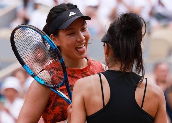 (230611) -- PARIS, June 11, 2023 -- Wang Xinyu (L) of China Hsieh Su-Wei of Chinese Taipei celebrate winning the women s doubles final against Leylah Fernandez of Canada Taylor Townsend of the United States at the French Open tennis tournament at Roland Garros in Paris, France, June 11, 2023. ) (SP)FRANCE-PARIS-TENNIS-ROLAND GARROS-FRENCH OPEN-WOMEN S DOUBLES GaoxJing 
