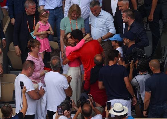 Mandatory Credit: Photo by Ella Ling Shutterstock (13949291cc) Novak Djokovic of Serbia celebrates with his family French Open Tennis, Day 15, Roland Garros, Paris, France - 11 June 2023 French Open Tennis, Day 15, Roland Garros, Paris, France - 11 June 2023  Copyright: xEllaxLing Shutterstockx 13949291cc