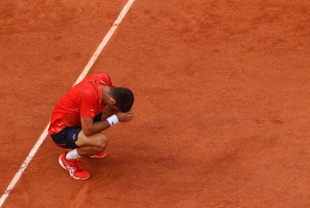 Mandatory Credit: Photo by Ella Ling Shutterstock (13949291ci) Novak Djokovic of Serbia celebrates French Open Tennis, Day 15, Roland Garros, Paris, France - 11 June 2023 French Open Tennis, Day 15, Roland Garros, Paris, France - 11 June 2023  Copyright: xEllaxLing Shutterstockx 13949291ci