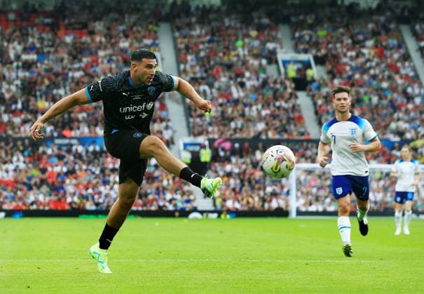 Mandatory Credit: Photo by Matt West Shutterstock (13949253v) Tommy Fury of Soccer Aid World XI England XI v World XI, Soccer Aid for Unicef 2023, Football, Old Trafford, Manchester, UK - 11 Jun 2023 EDITORIAL USE ONLY No use with unauthorised audio, video, data, fixture lists, club league logos or live services. Online in-match use limited to 120 images, no video emulation. No use in betting, games or single club league player publications. England XI v World XI, Soccer Aid for Unicef 2023, Football, Old Trafford, Manchester, UK - 11 Jun 2023 EDITORIAL USE ONLY No use with unauthorised audio, video, data, fixture lists, club league logos or live services. Online in-match use limited to 120 images, no video emulation. No use in betting, games or single club league player publications.  Copyright: xMattxWest Shutterstockx 13949253v