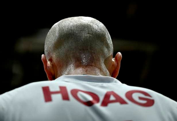 June 11, 2023, Ottawa, ON, CAN: Sweat drips from the head of Canada s Nicholas Hoag (4) as they take on Germany during Volleyball Nations League action in Ottawa, on Sunday, June 11, 2023. Nicholas Hoag  - ZUMAc35_ 20230611_zaf_c35_177 Copyright: xJustinxTangx